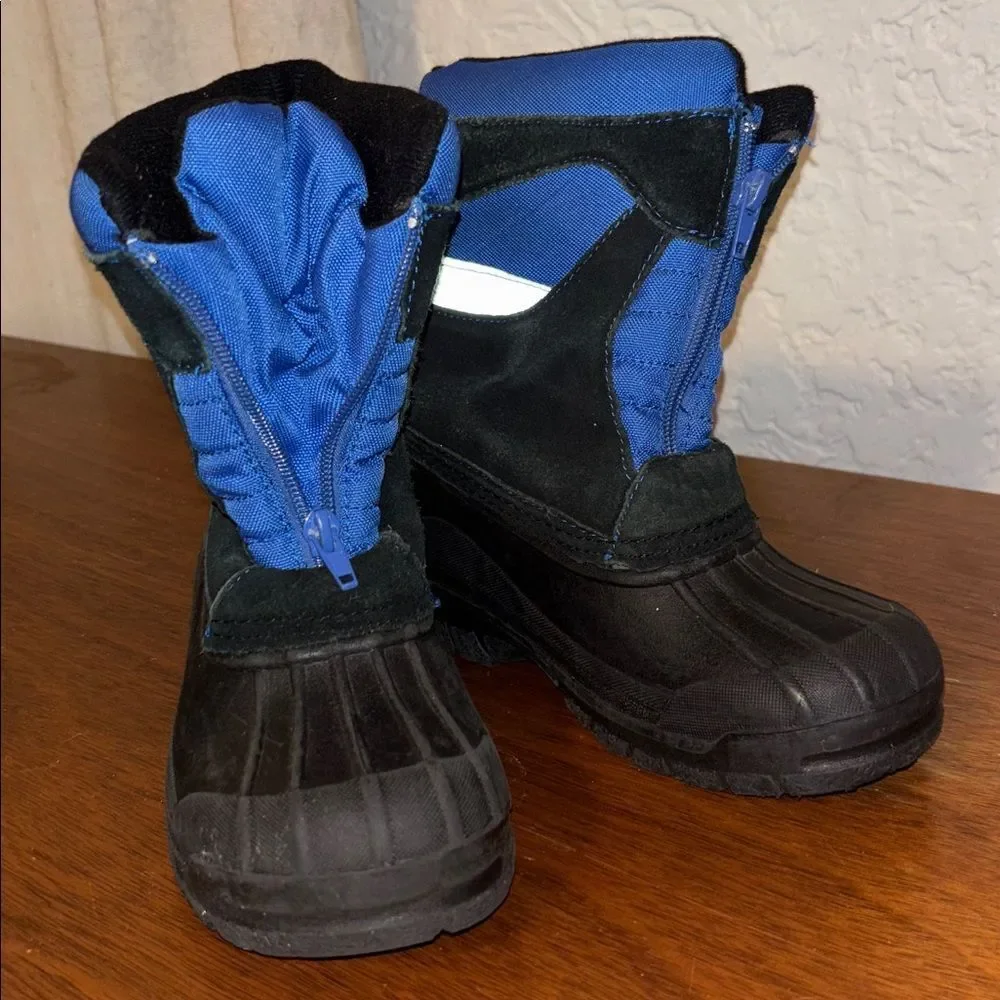 Kid’s Totes Black and Blue Winter Leather Snow Boots Unisex Size 12
